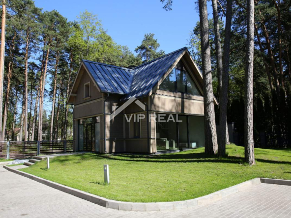 Jauna, moderna māja ar kamīnu.